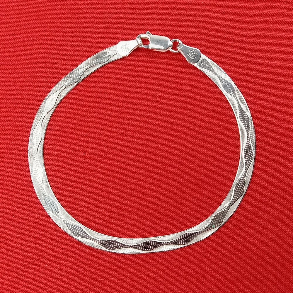 Flexible Herringbone Chain women‎  Bracelet Real Sterling Silver 925 Italy
